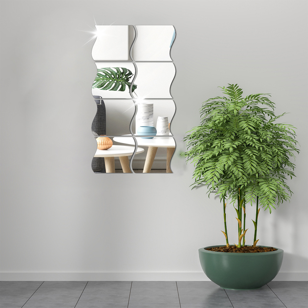 24 pieces of wavy cross-border acrylic mirror stickers home living room bedroom room wall stickers mirror three-dimensional decorative stickers