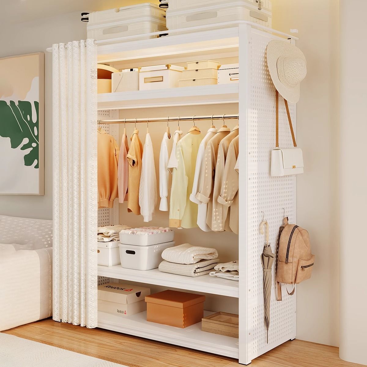 【Thickened Carbon Steel】Simple Open Hanger Bedroom Home Rental Floor Coat Rack Multi-layer Storage Rack