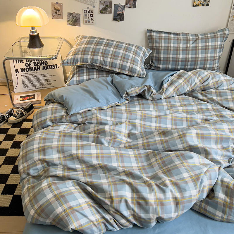 Picture of Class A Maternal and Infant Grade Four-Piece Set Small Fresh Thickened Sanding Quilt Cover Washed Cotton Bed Sheet Quilt Cover Dormitory Three-Piece Set ins