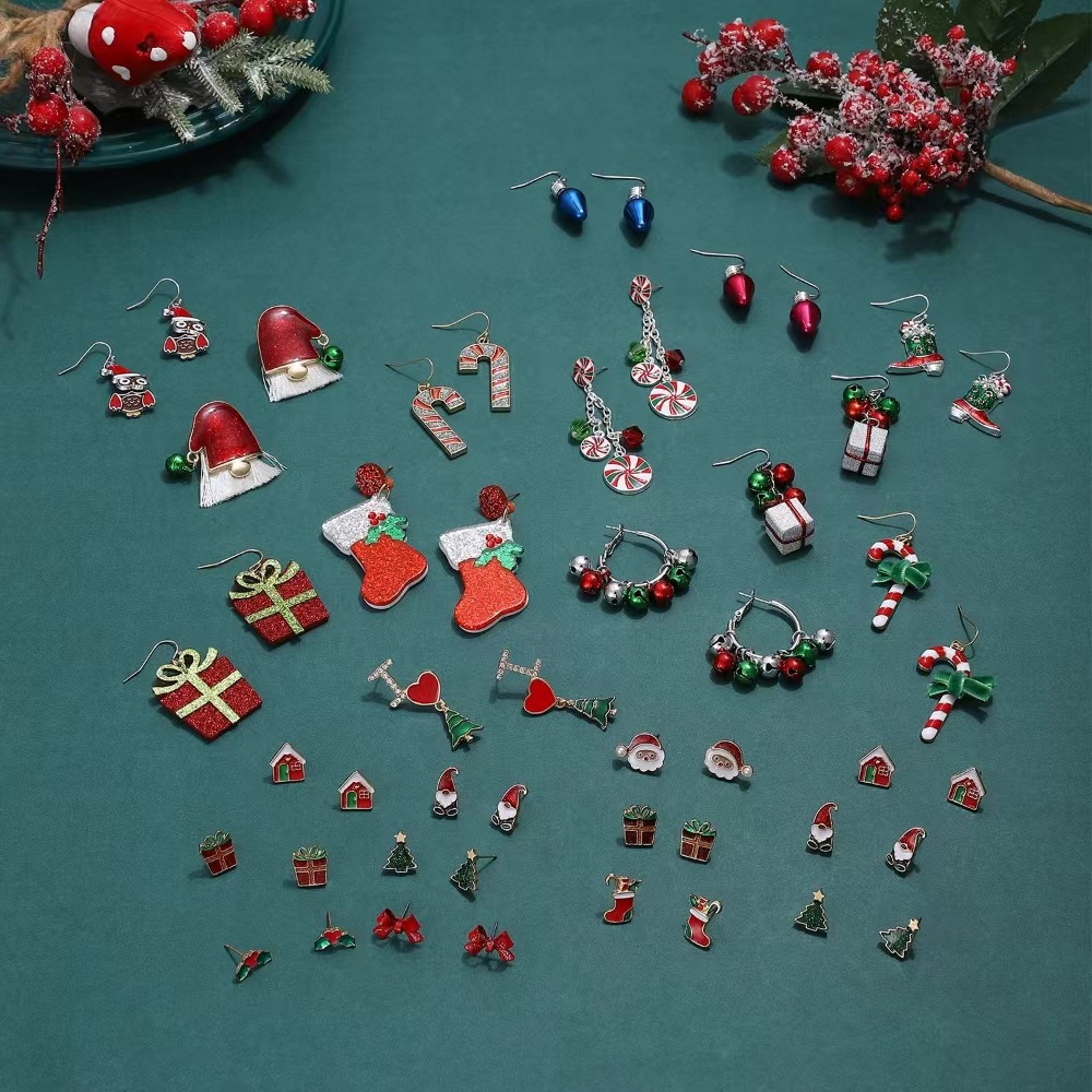 European and American Christmas Earrings Collection Old Man Snowman Bells Christmas Socks Crutch Earrings Christmas New Year Gifts
