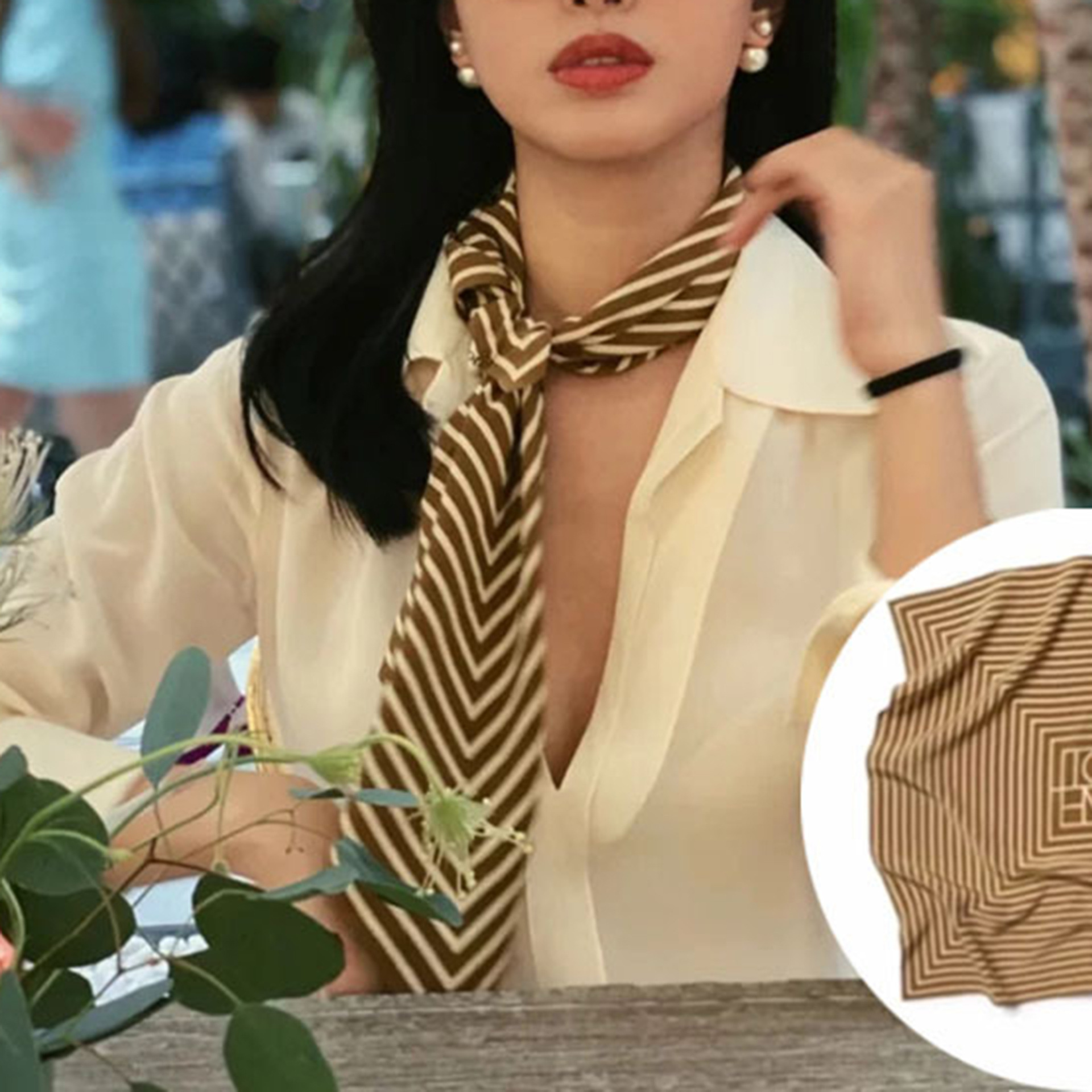 Yang Caiyu's Same 70 Small Square Scarf Silk Scarf for Women Spring and Summer Fashionable Ins French Retro Hairband Long Scarf