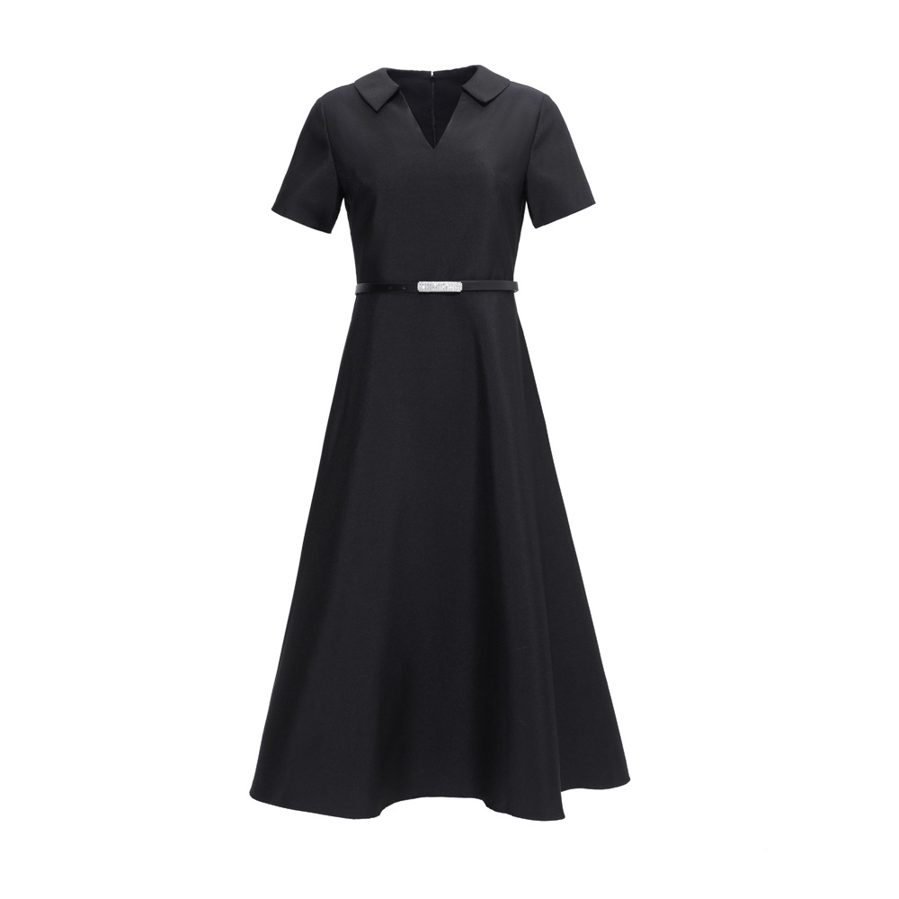 Star with 2024 Spring and Summer New Women's V-neck Short Sleeve Waist Lace-up Fashion Elegant Dress dress