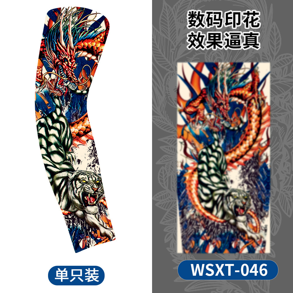 Picture of Summer Riding Sunscreen Tattoo Sleeve Simulation Tattoo Quick-drying Arm Protector Outdoor Sports Sunshade Breathable High Elastic Ice Sleeve