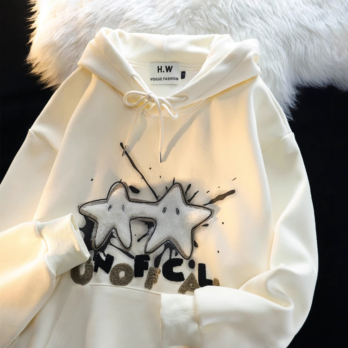 American Style Street Flocking Star Hooded Sweatshirt for Men and Women Couple Loose Street oversize Spring and Autumn Thin Coat