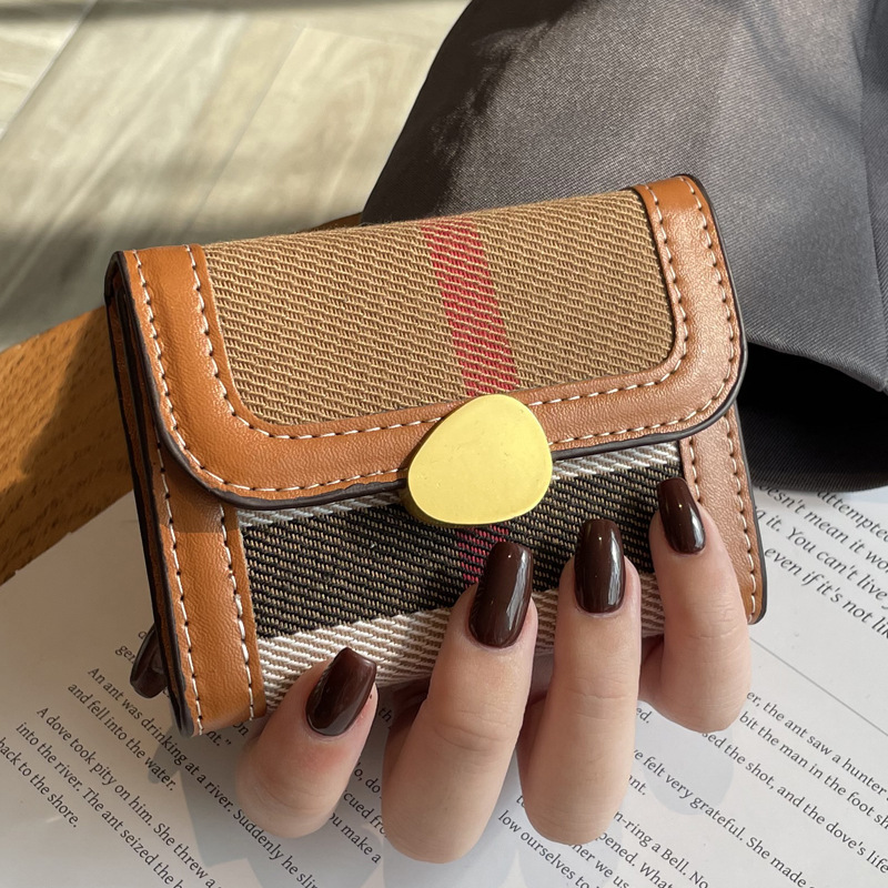 Picture of Plaid Canvas Women's Card Bag 2024 Fall/Winter New Internet Celebrity Hot Style Ins Retro Multi-Card Change Coin Holder
