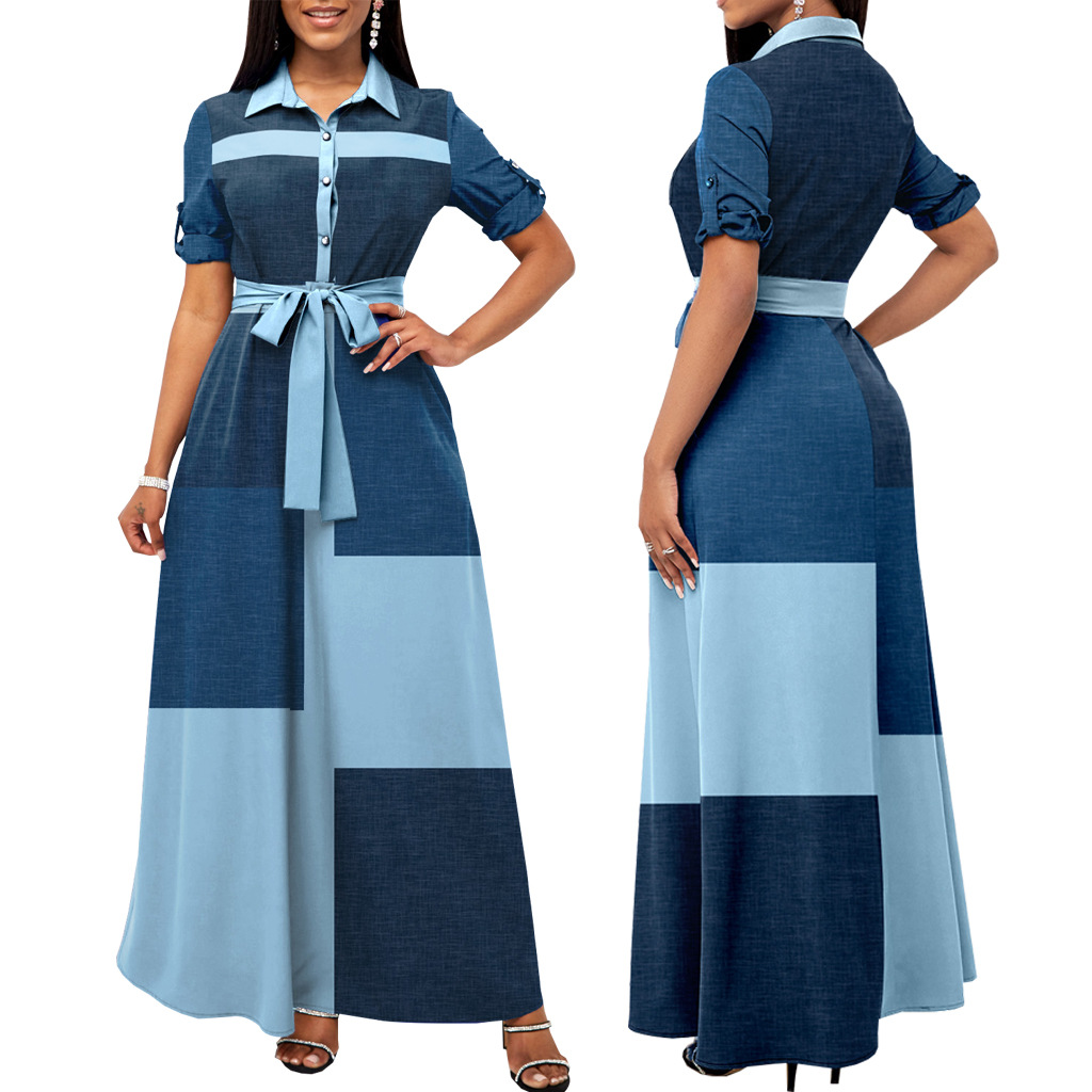 SMR11574 cross-border Amazon new European and American sexy fashion digital printing round neck long sleeve women's dress