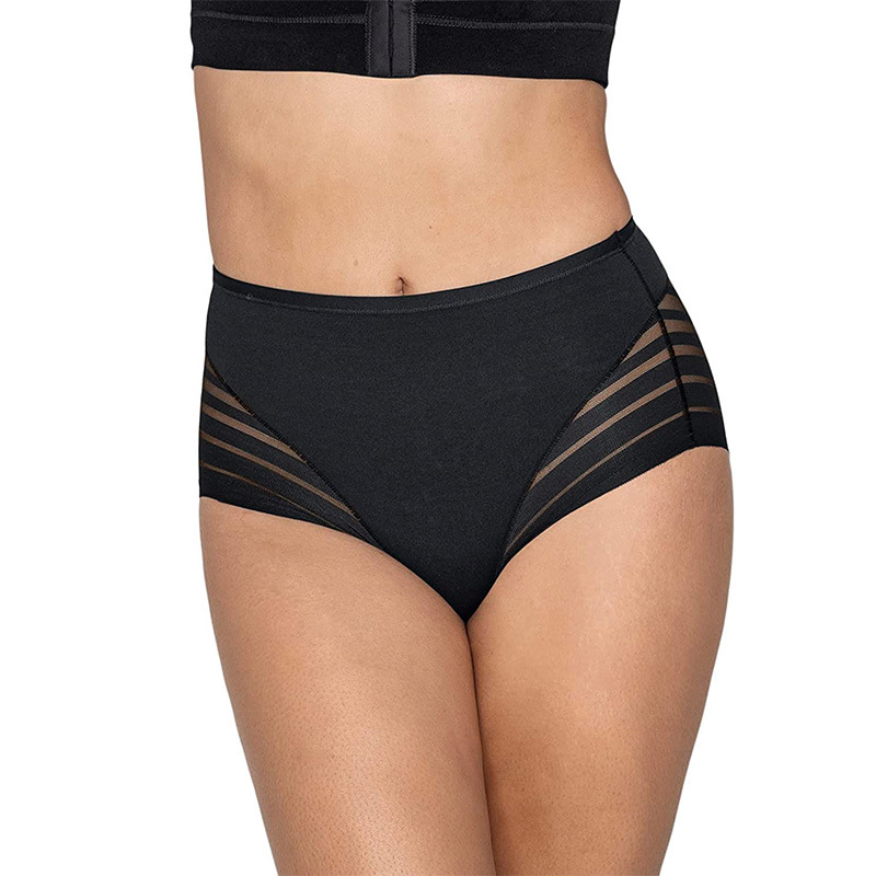Picture of Explosions Mid-waist Briefs Belly-tight Waist-lifting Hip Transparent Mesh Striped Comfortable Cotton Crotch Large Size Panties