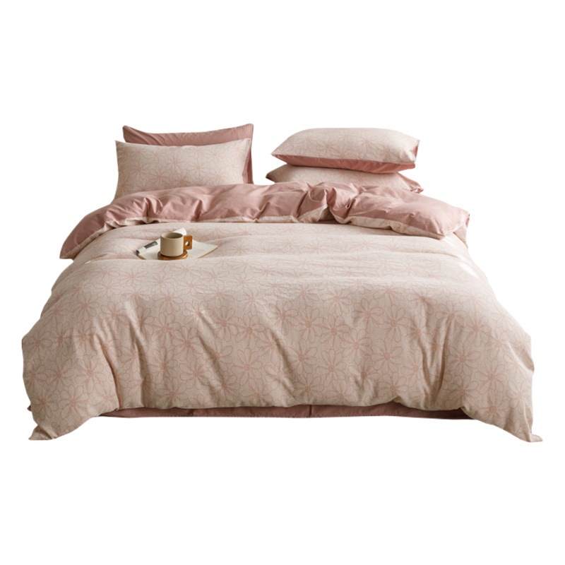 Class A pure cotton three-layer yarn bed four-piece set spring pure cotton simple fitted sheet bedding bed sheet quilt cover three-piece set 4