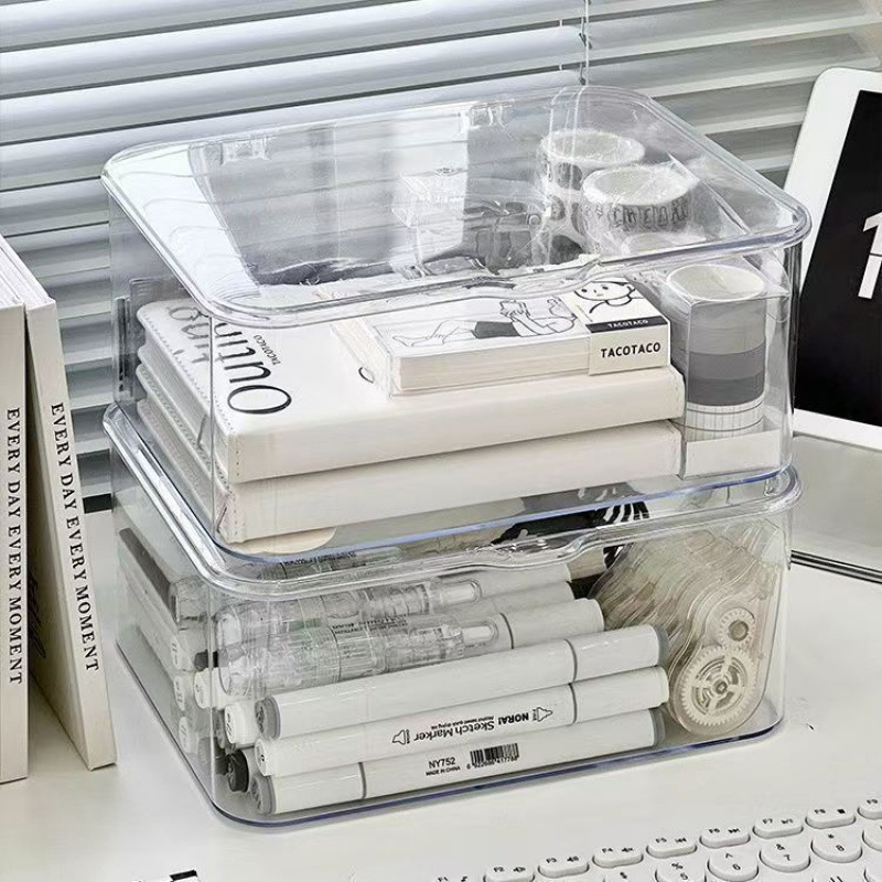Desktop Storage Box Transparent Acrylic Storage Rack Grocery Basket Office Bedroom Dormitory Dust-proof Storage Box with Lid