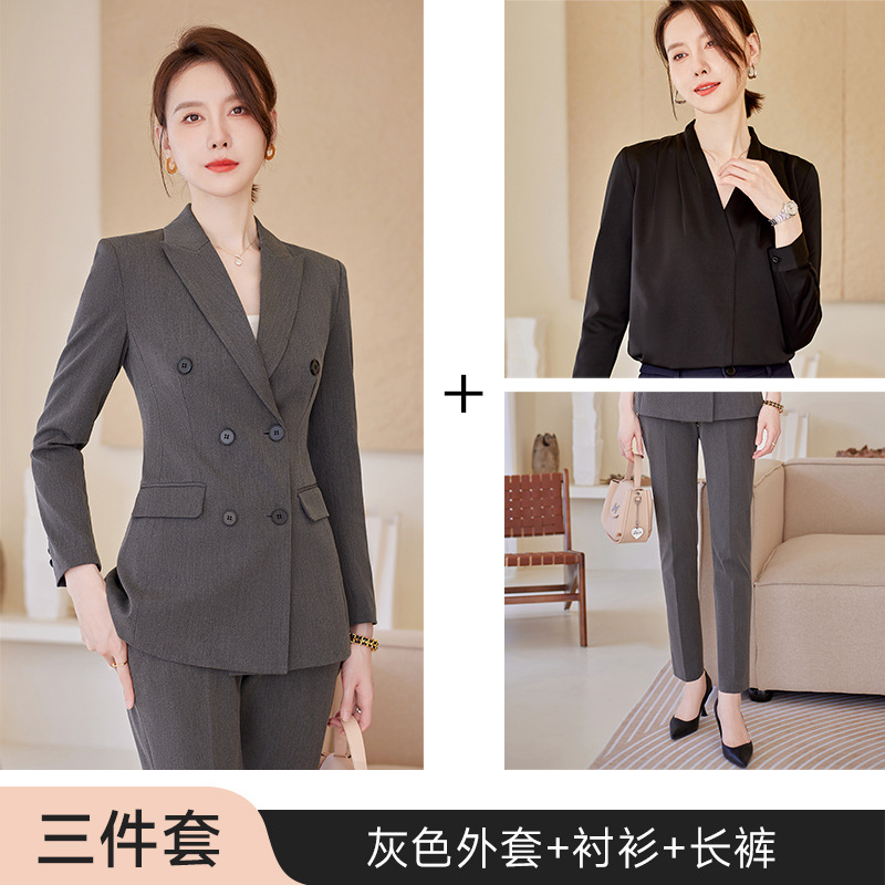 Picture of High-end Suit Jacket Women's Spring and Autumn Clothes Korean Temperament Business Wear Interview Dress Work Clothes Gray Suit suit