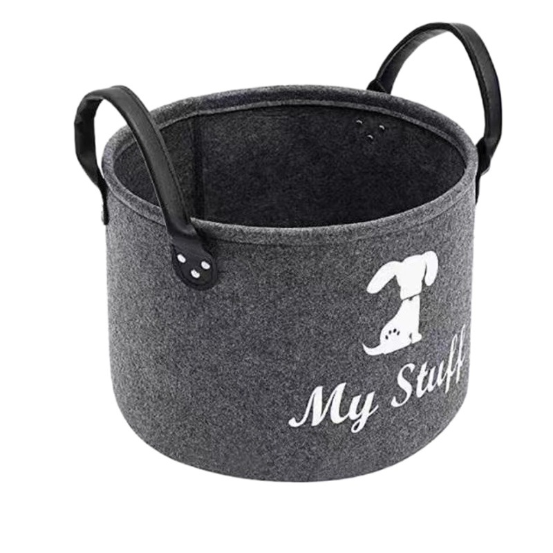Cross-Border Dog Toy Felt Storage Basket Pet Supplies Storage Basket Furniture Storage Bucket Practical Black