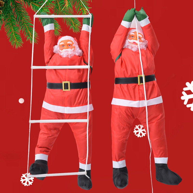 New 90cm Christmas Decorations Ladder/Climbing Rope Fabric Santa Claus Pendant Holiday Scene Decoration Handmade