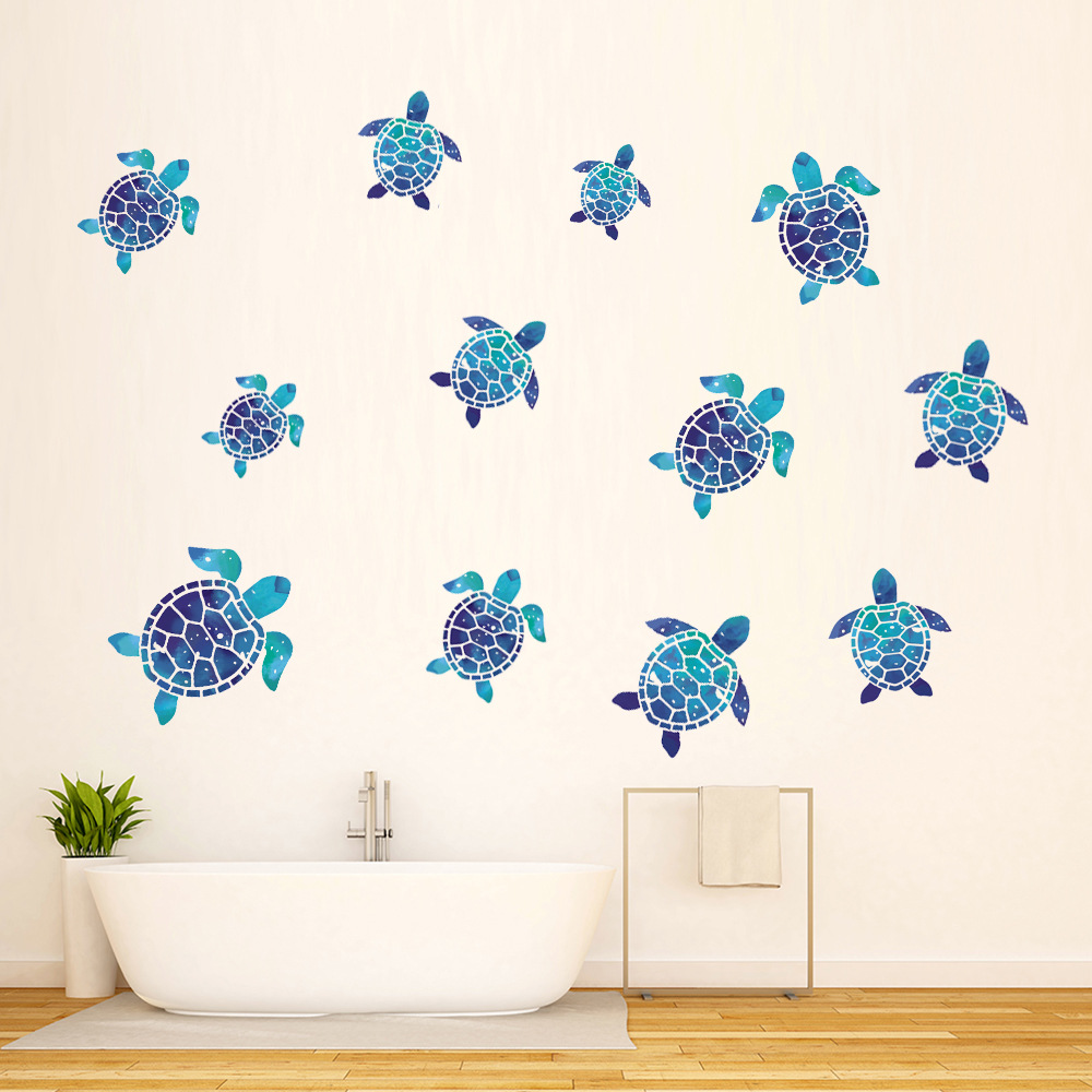 New Wholesale Blue 12 Turtles Wall Stickers Living Room Bedroom Corridor Refrigerator Children's Room Removable Wall Stickers