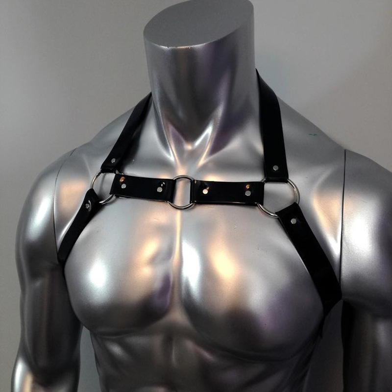 Picture of Cross-border sexy shoulder strap men's restraint strap PU body chain SM binding chest strap alternative belt harness men