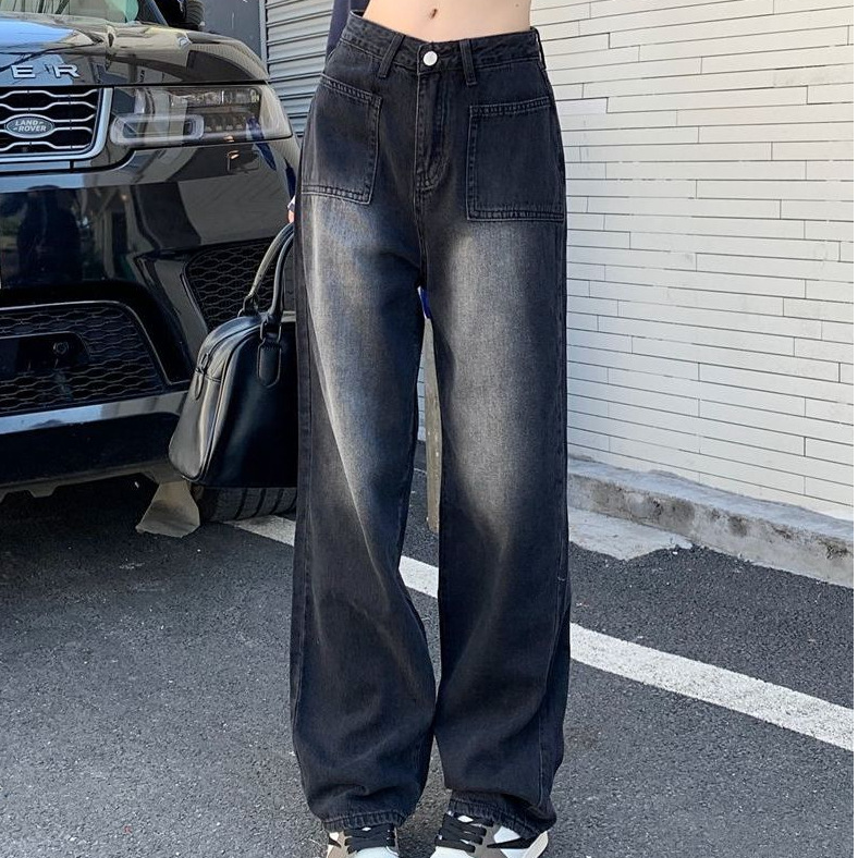 High Waist Retro Wide Leg Jeans Girls 2023 New Autumn and Winter Design Sense All-match Straight Pants