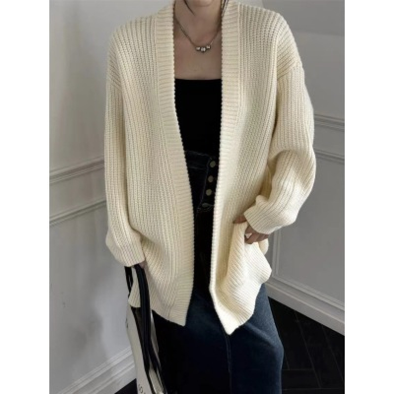 Mid-Length Knitwear Jacket Cardigan Women's Loose Autumn and Winter New Korean Style Lazy Knitwear Top Thick Pure Color Outer Wear
