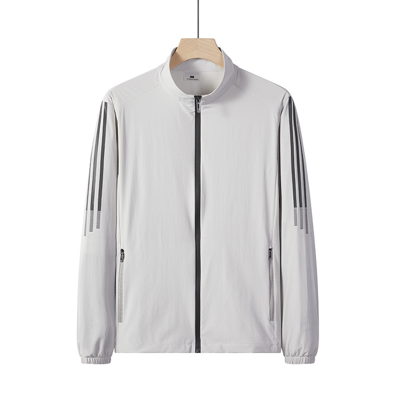 17237 Three Bar Ice Silk Sun Protection Clothing Men's Collar Spring and Summer Thin Breathable Sports Outdoor Coat Skin Clothing