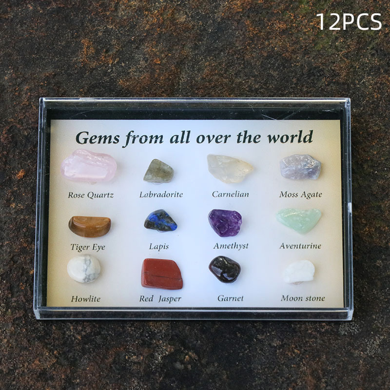Picture of Natural Crystal Agate Stone Gem 15 Kinds of Ore Specimens Geological Teaching Materials Color Card Display Board Template Props