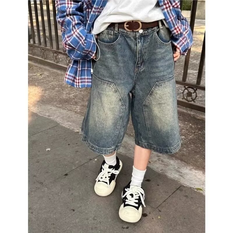 2024 New American Style High Style Jeans Women's Retro Pants European and American Logging Wide Leg Jeans Capri Pants