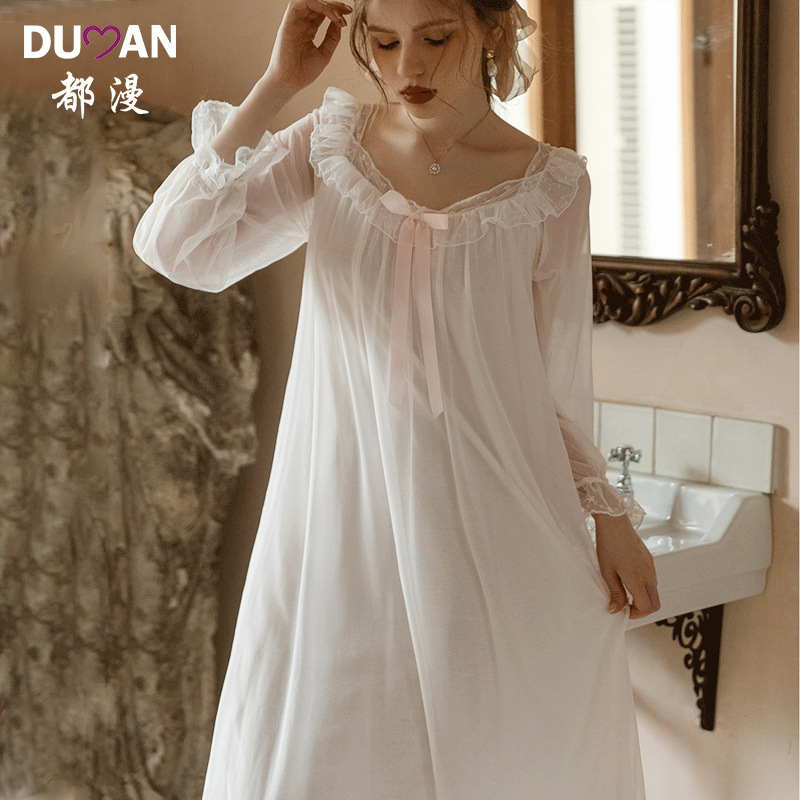 Super fairy princess wind thin mesh nightgown women's summer loose rayon lined dress pajamas tide factory wholesale