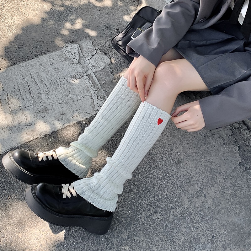 Summer autumn and winter basic jk wool knitted socks pile socks embroidered love thick thread student pile socks 242