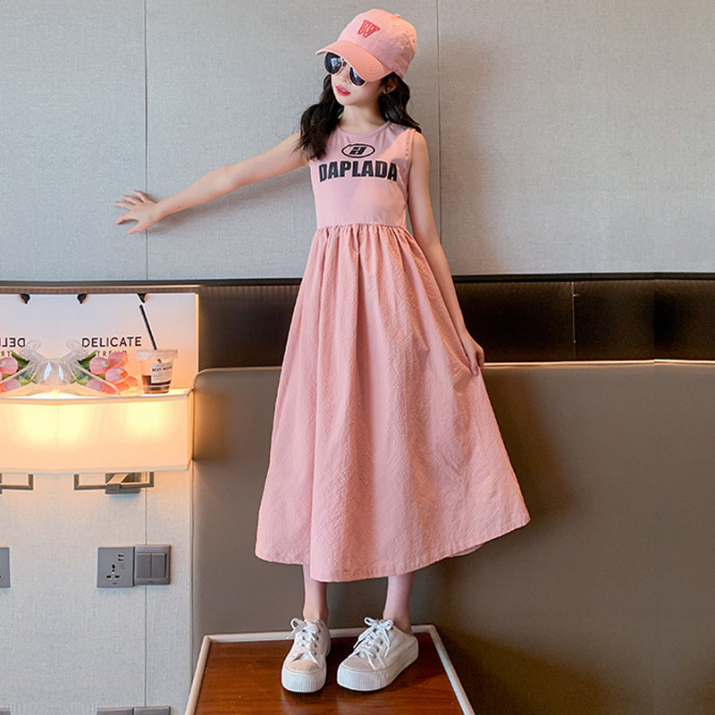Picture of Girls' Summer Dress Stylish Princess Dress Sleeveless Long Dress Girls' Tank Dress Children's Summer Casual Dress