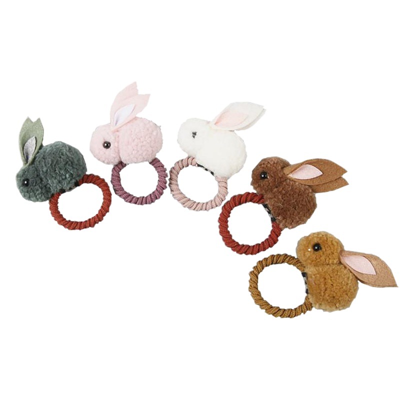 Cute Lamb Felt Three-dimensional Little Rabbit Hairpin Plush Rabbit Ears Autumn and Winter Women's Head Rope Children's Elastic Hair Ring