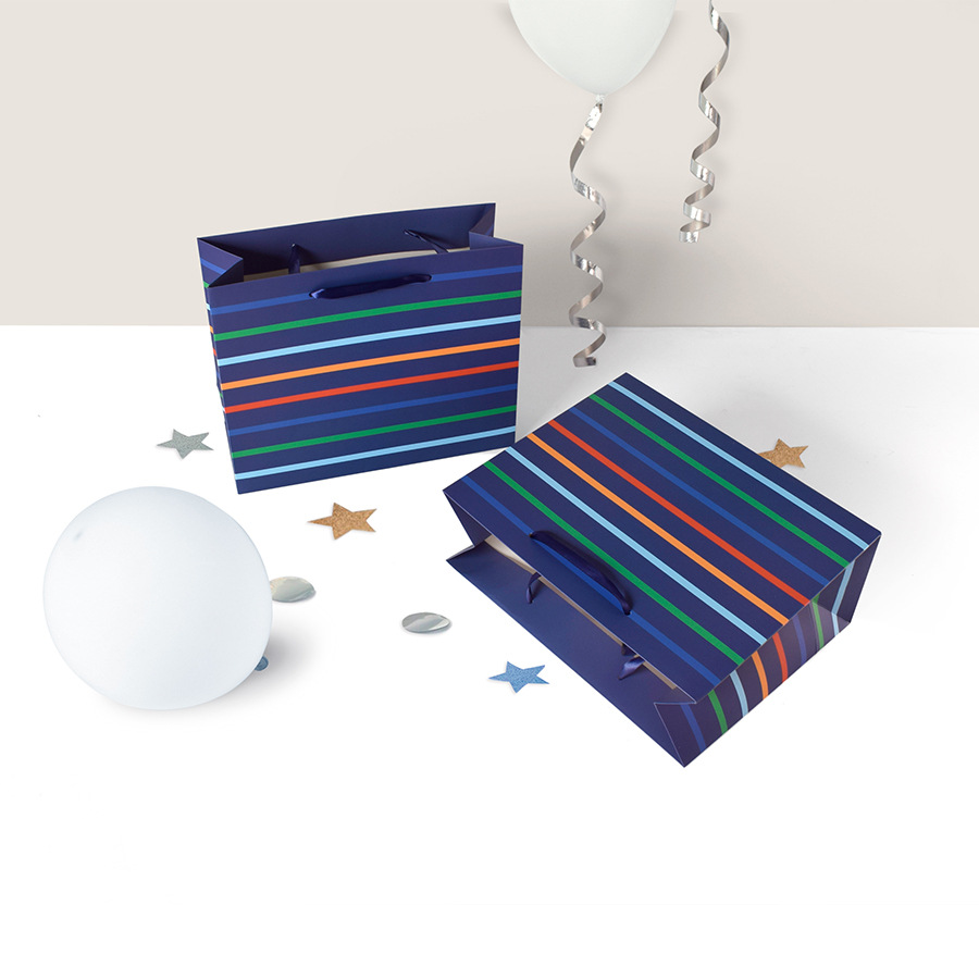 Thickened navy blue rainbow horizontal stripes horizontal version portable shopping clothing store packaging bag gift bag spot color printing