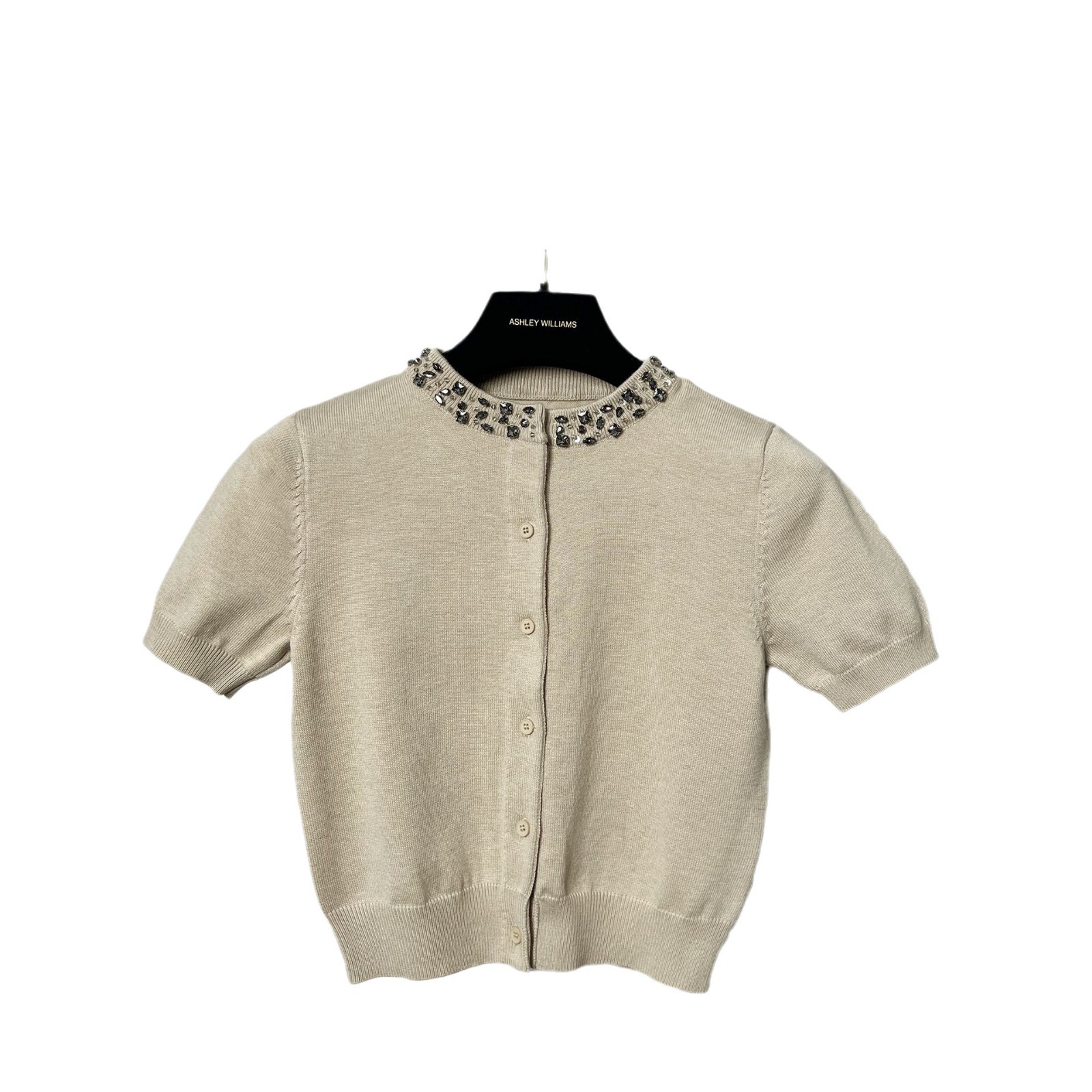 Picture of Spot 2024 Spring and Summer New Short Sleeve Knitted Cardigan Design Sense Rhinestone Crewneck Short Top Women GZ2401