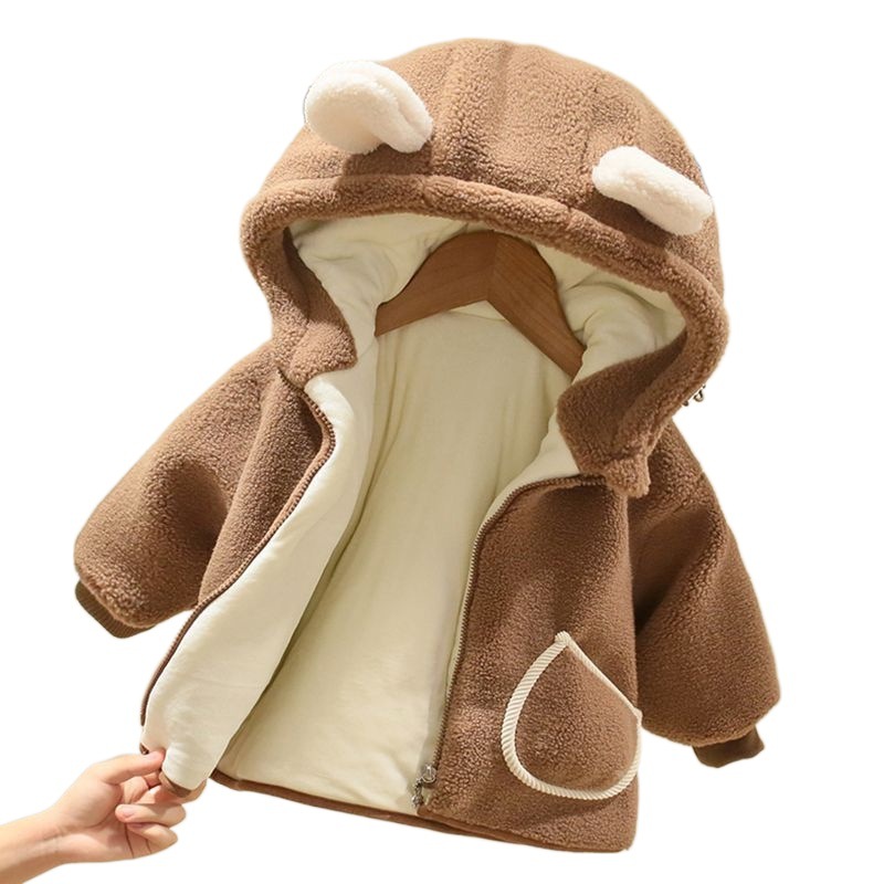 Picture of Children's Velvet Outwear Winter Clothing for Boys and Girls Baby Lamb Wool Cotton Outwear Warm and Thickeneded Baby Winter Hooded Cotton Outwear