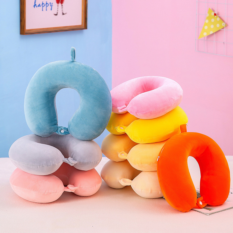 Solid Color Memory Foam U-Shaped Neck Pillow, Travel Portable, Storable, Office Nap U-Shaped Neck Pillow, Airplane Pillow for Side Sleeping