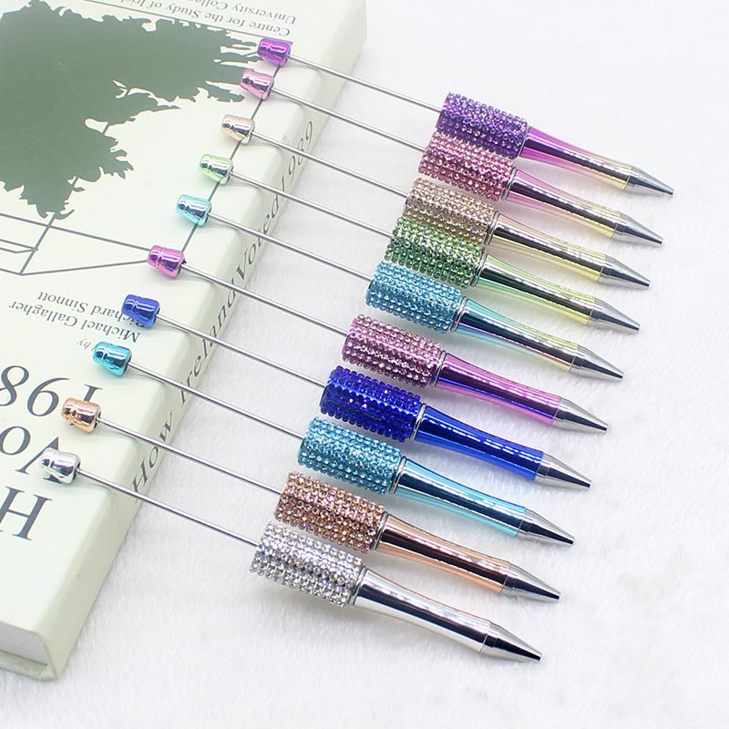 New creative DIY Diamond beaded pen UV plating gradient color bead pen high quality glass rhinestone ballpoint pen