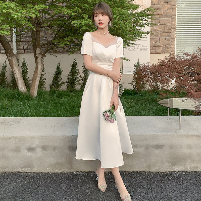 Satin Wedding Dress 2022 New Style Elegant French Style Light Wedding Dress Simple Travel Shot White Wedding Dress for Women