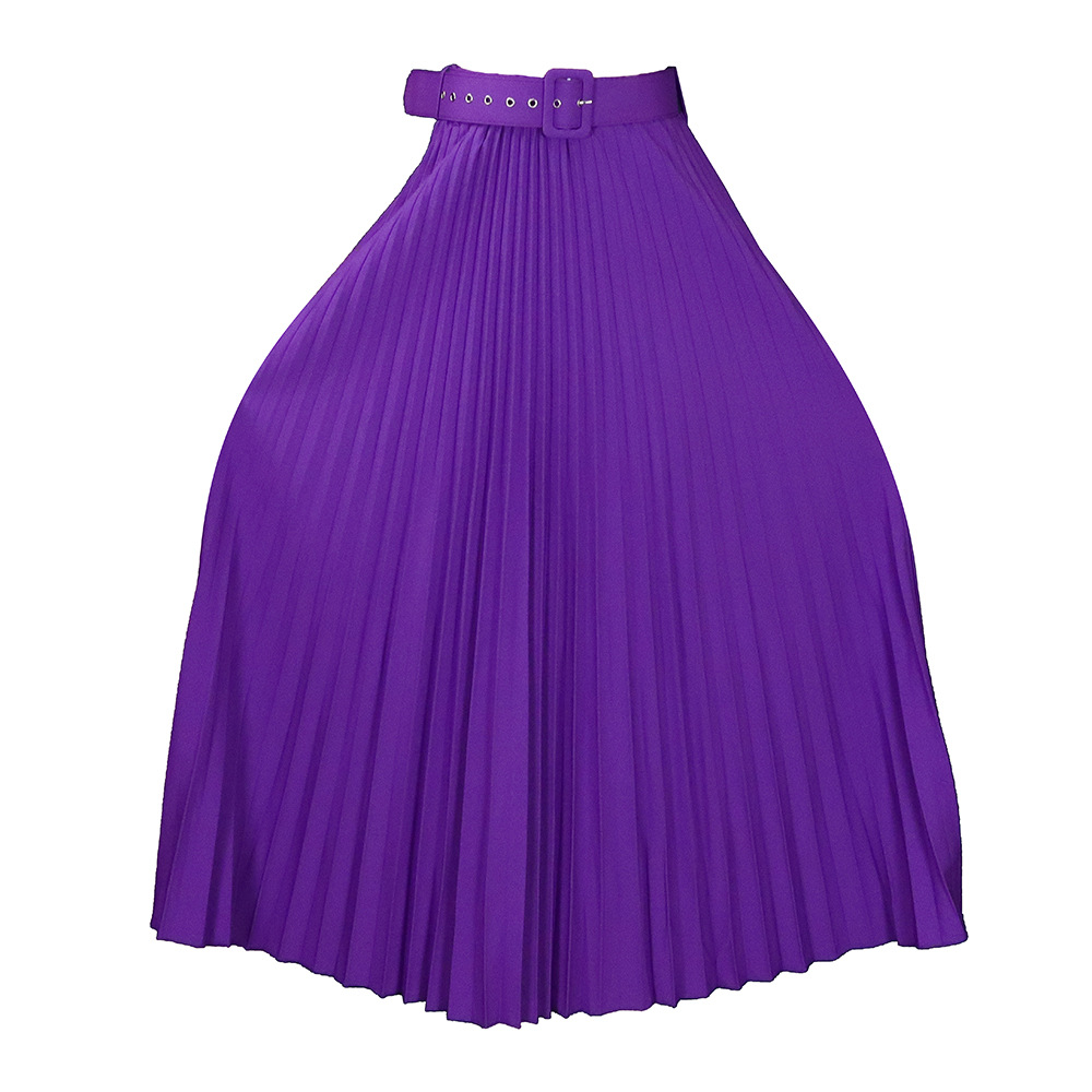 Picture of D293P with belt European and American women's clothing new high waist large skirt mid-length pleated temperament drape foreign trade skirt