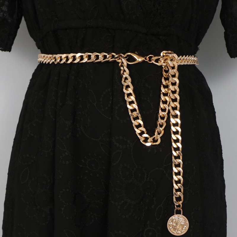 Korean Style Metal Gold Coin Smooth Women's Waist Chain Simple Metal Belt Decoration Dress Sweater Chain Belt New