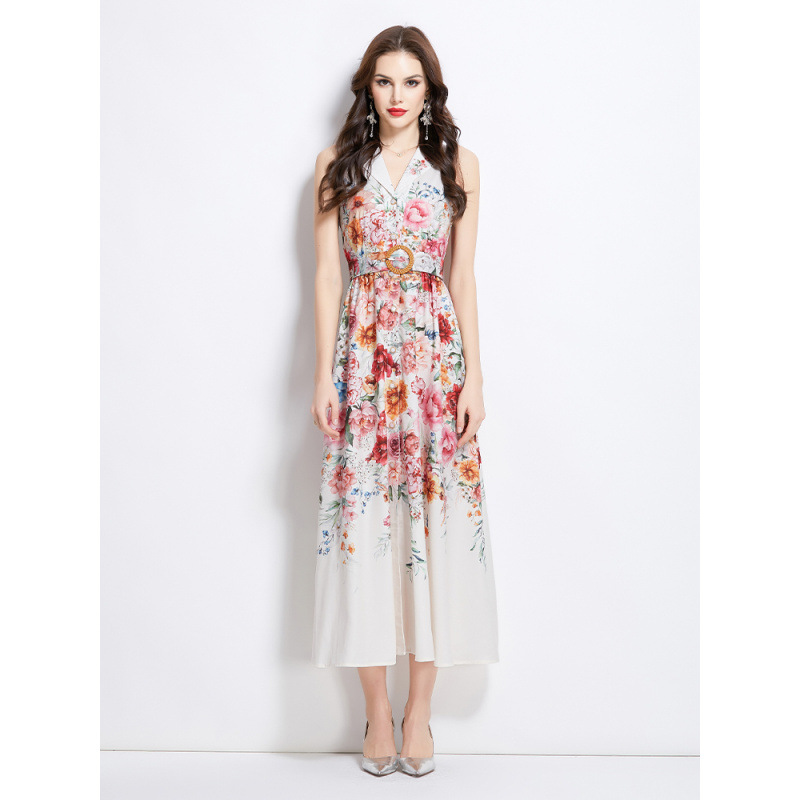Elegant and Fashionable Elegant 2025 High-End Spring and Summer Vacation New Flower Oil Painting Style Shirt-Style Long Dress