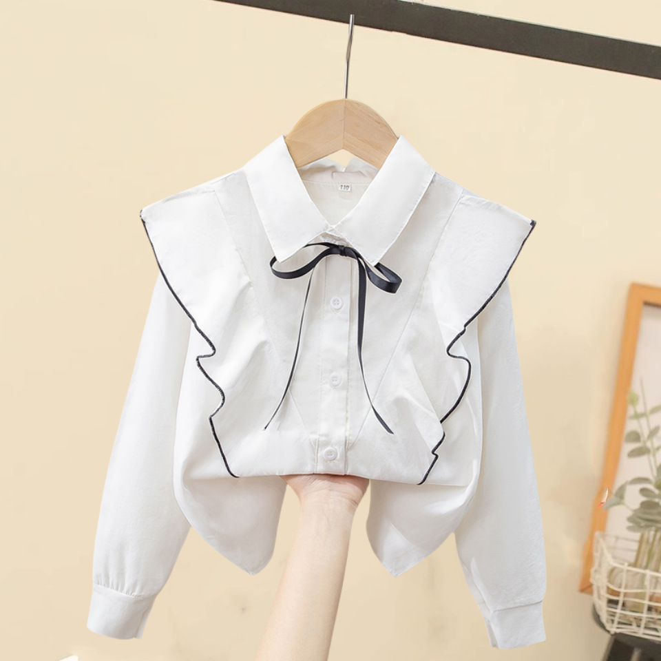 Picture of Children's Shirt White Long Sleeve Spring and Autumn Class Clothing Performance Clothing Lace Girl Student Clothing 2024 New Style Girl's Spring and Autumn