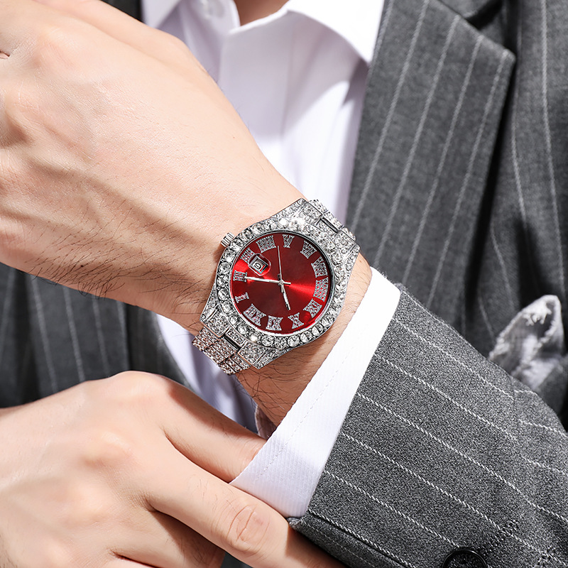 Picture of Hiphop Watch European and American Explosions Men's Steel Band Hip Hop Roman Graduated Diamond Set Calendar Men's Quartz Watch