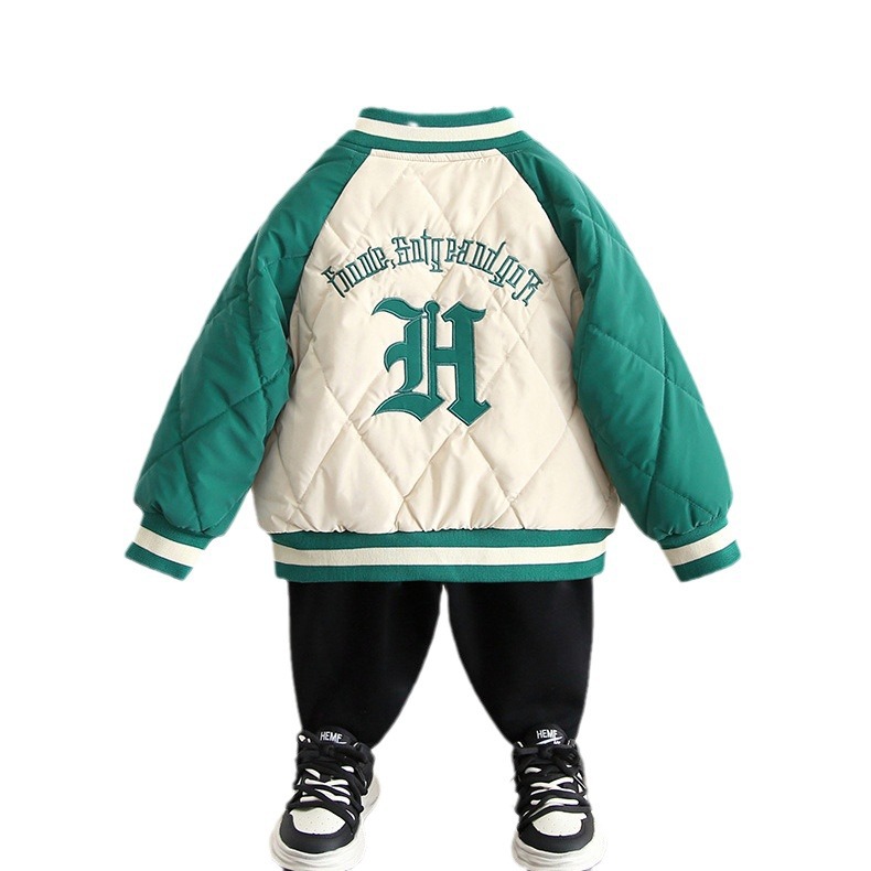 Picture of 4295 Children's Velvet Tops Boys Autumn and Winter 2025 New Baby Baseball Uniform Top Winter Thickened Cotton Clothes