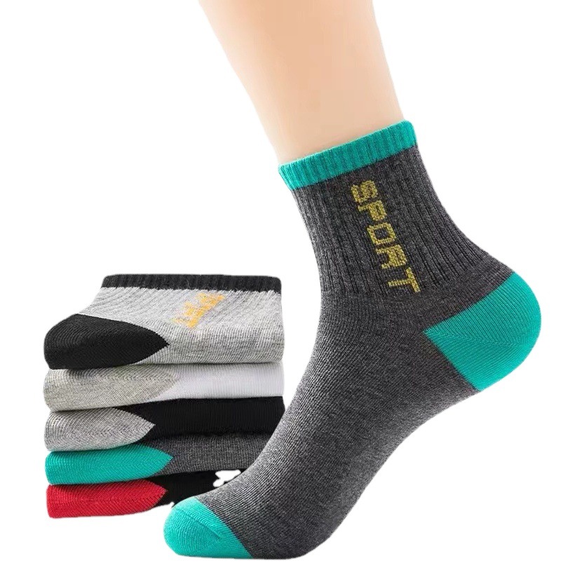 Socks men's autumn and winter tube socks sweat-absorbent breathable sports socks spring and autumn thick color matching men's socks stockings black men's wholesale