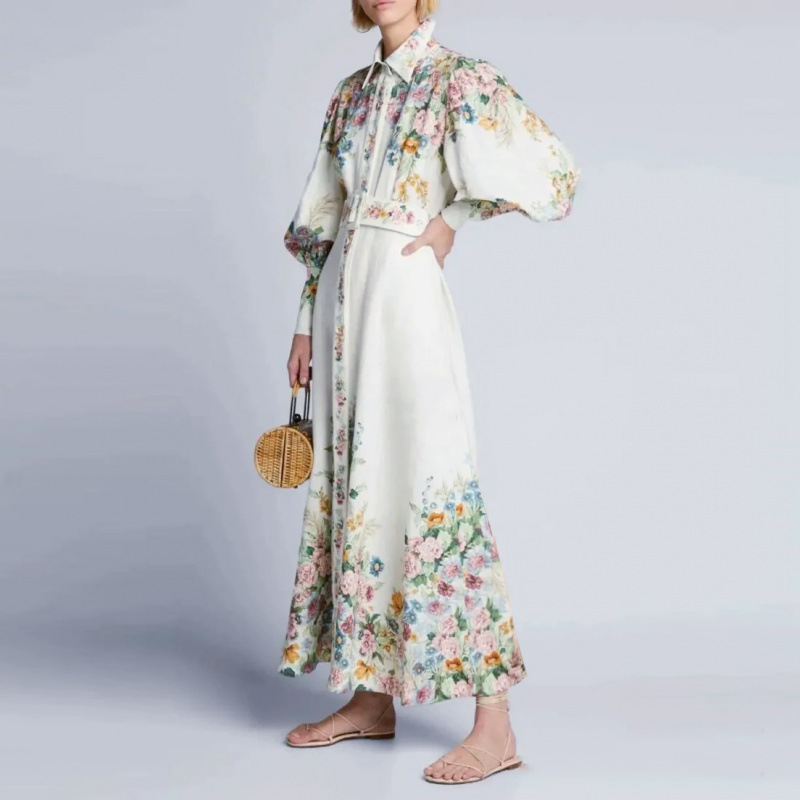 Cross-border Foreign Trade 2025 Australia Spring and Autumn Palace Style Positioning Printing Long-sleeved Single-breasted dress Holiday Dress Women
