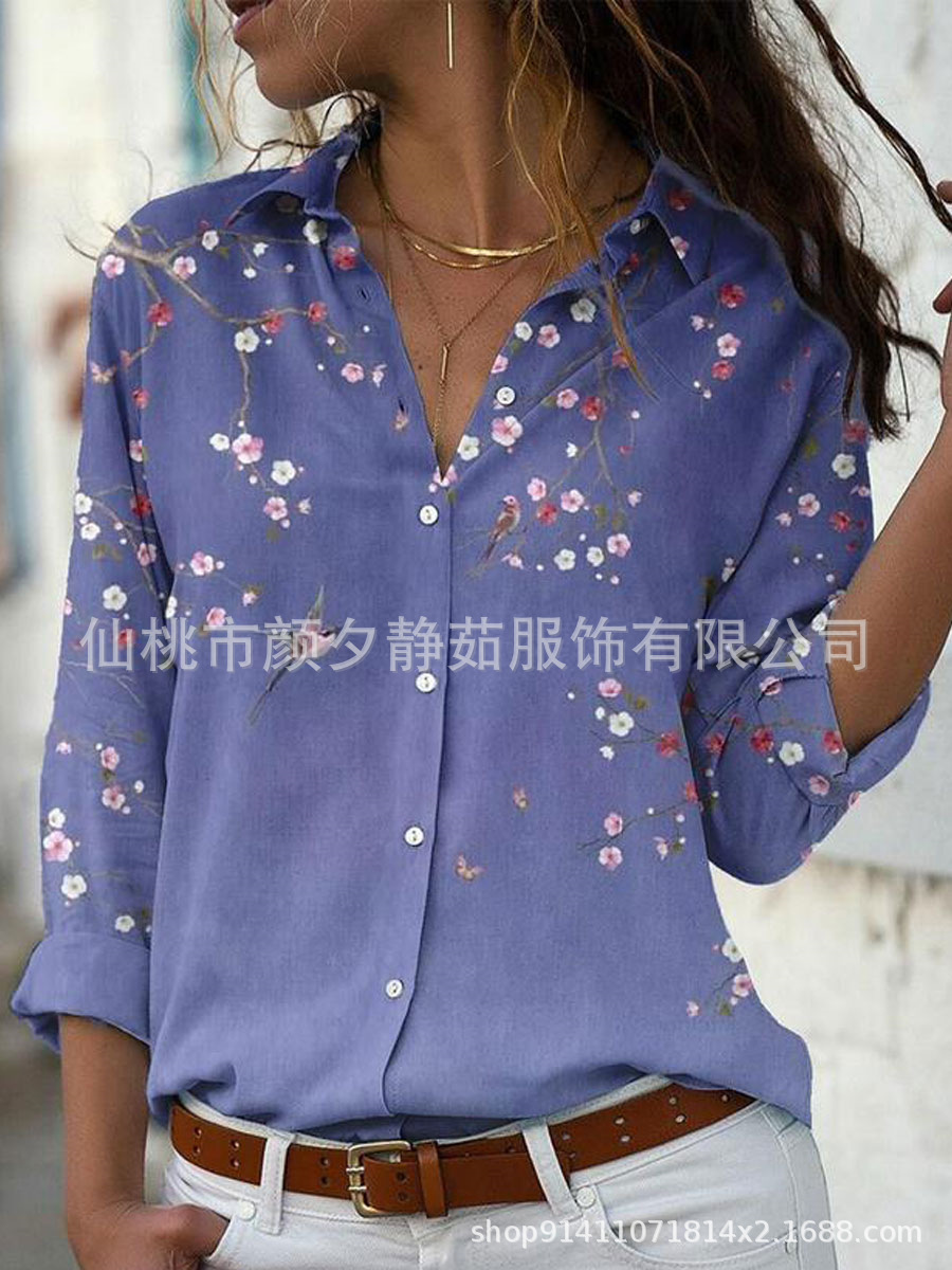 Picture of 2022 New Foreign Trade Women's AliExpress Spring Long Sleeve Shirt Fashion plus size Printed Top