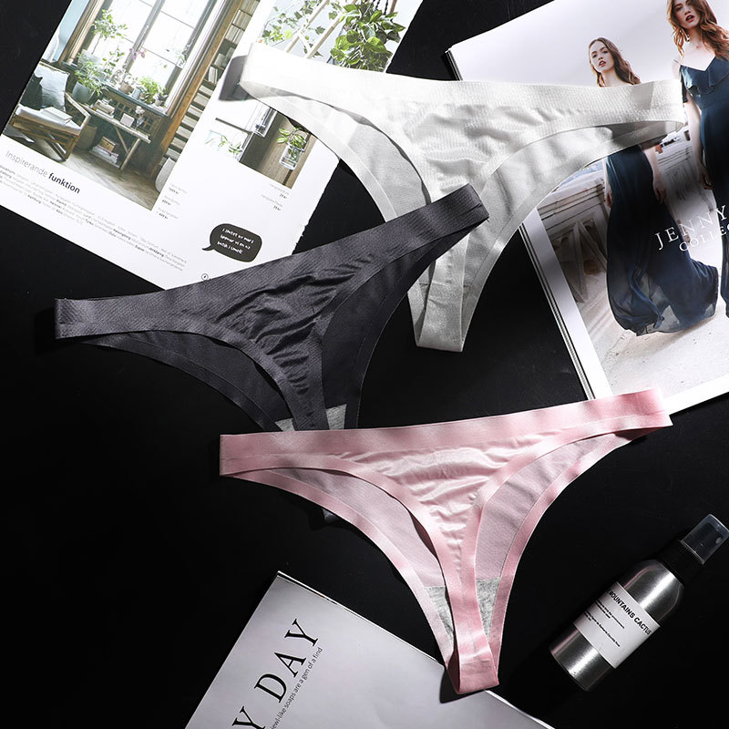 European and American foreign trade sexy women's underwear one-piece Low Waist Seamless Ice Silk women's thong sports T pants