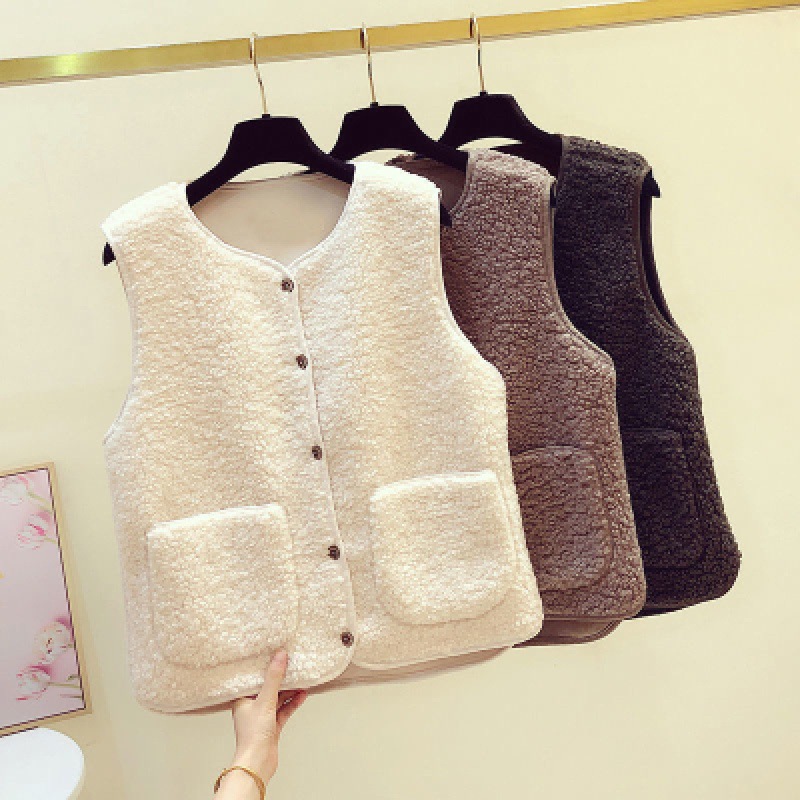 2023 Imitation Lamb Velvet Vest Women's New Autumn and Winter Korean Version Easiest for Match Women's Waistoutwear Vest Vest Jacket