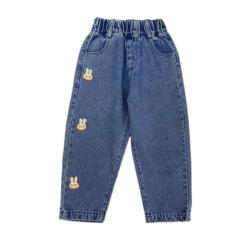 Picture of Girls' Jeans Spring and Autumn Cartoon New Western Style Autumn Baby Girls' Pants Outer Wear Children's Straight Autumn Loose