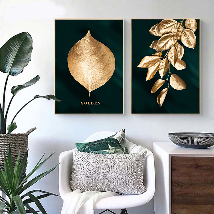 Picture of Source Factory Black Gold Leaves Living Room Hanging Painting Nordic Landscape Canvas Core Wholesale Abstract Restaurant Decorative Painting