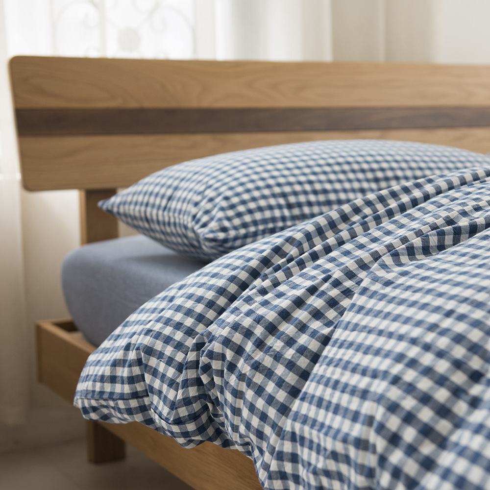 Japanese Style Unprinted Washed Cotton Four-piece Set Good Plaid Cotton and Linen Bedding Cotton Yarn-dyed Simple Bed Sheet