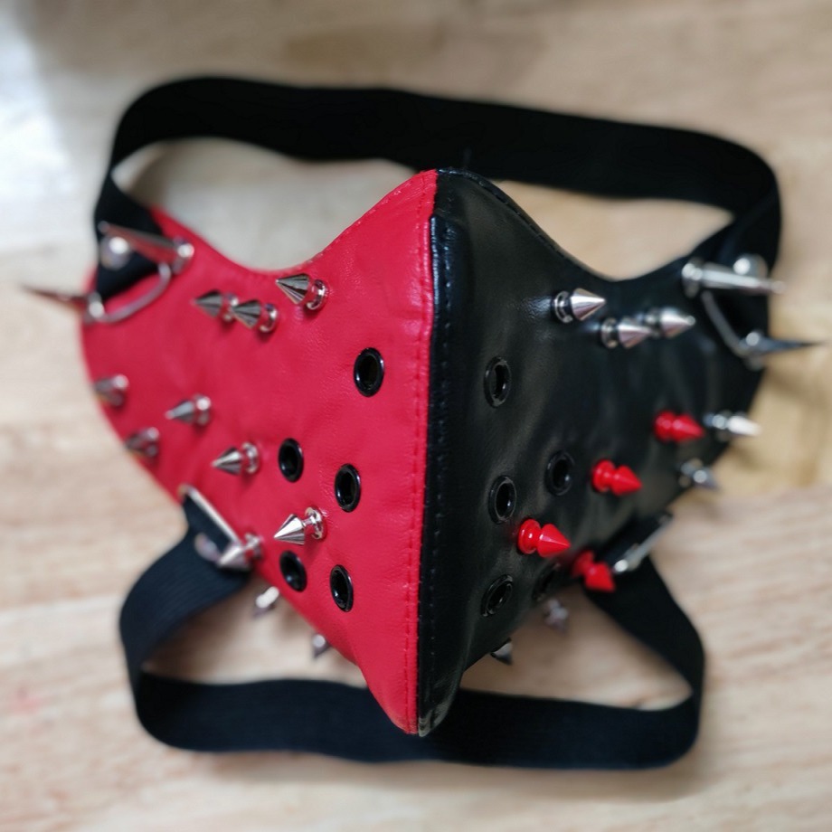 Picture of New Steampunk Party Black and Red Color-block Protective Mask Personalized Spike Dust-proof Halloween Adult Mask