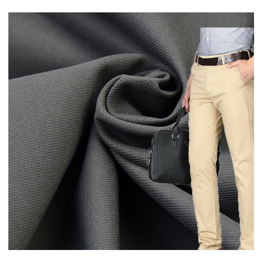 185G woven cotton brocade four-way stretch suit fabric, sporty casual, wear-resistant, breathable, comfortable gray pants fabric