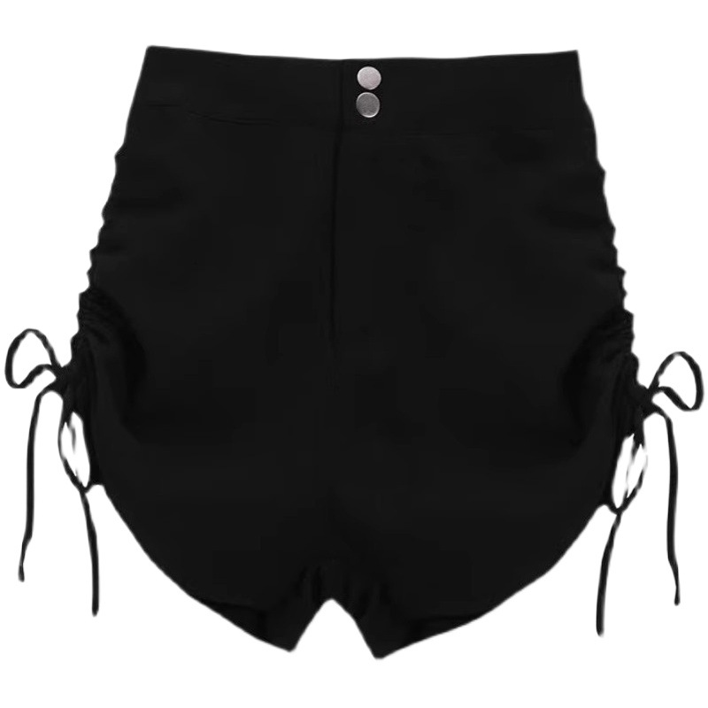 Shorts women's autumn and winter high waist hip-wrapped sexy hot pants for hot girls slimming fleece-lined small black wide leg boot pants summer